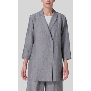 Vivid Linen Blazer Jacket 2X‎ Grey Relaxed Oversized 1 Button Cottage 3/4 Sleeve